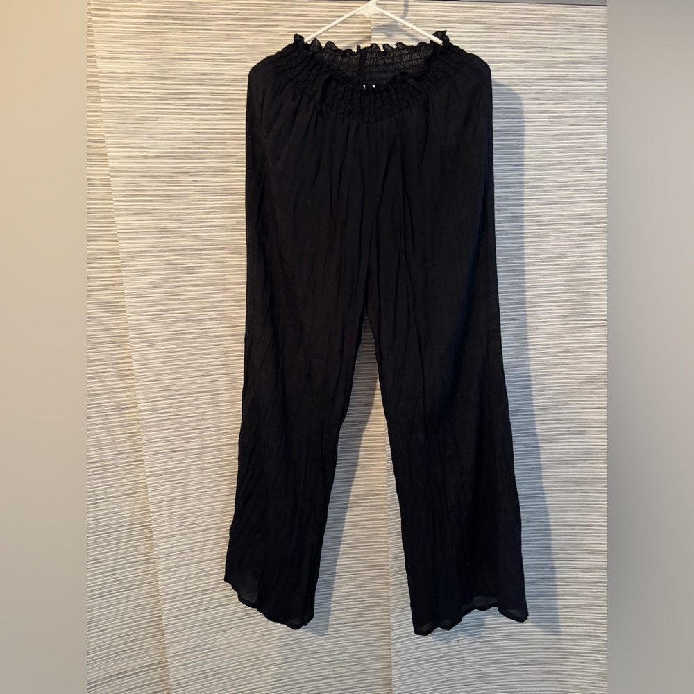 Wide Leg Black Women's Pants - Lightweight Pull-On